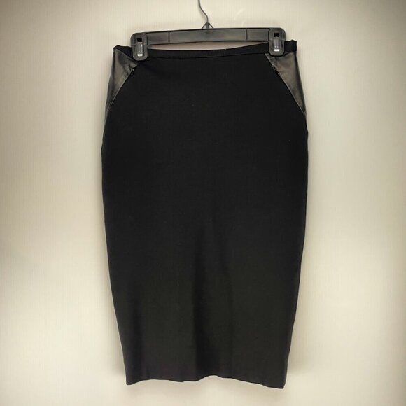 DANIER Office Stretch Pencil Back Slit Black MIDI Below Knees Pockets Skirt sz 4 - Picture 3 of 9